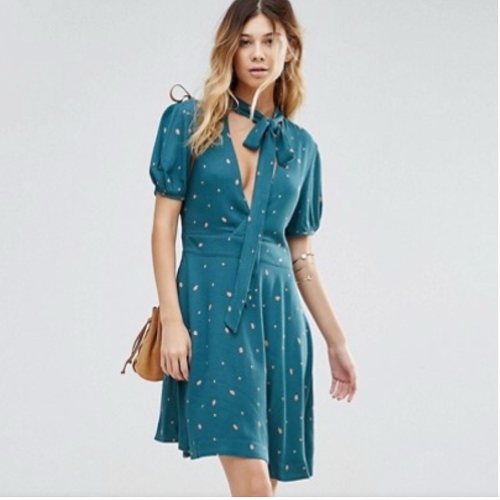 Free People Teal Polka Dot Dress